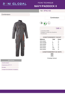 Combinaison de travail avec protection genoux en coton/polyester 12 poches - NAVY/PADDOCK II COVERGUARD