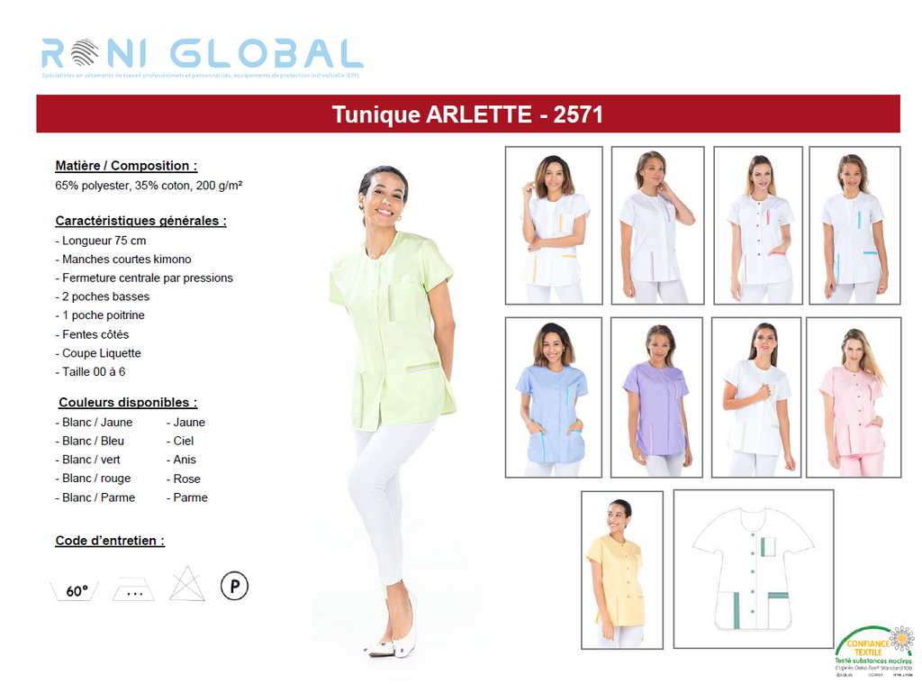Tunique de travail femme manches courtes en coton/polyester 3 poches - ARLETTE REMI CONFECTION