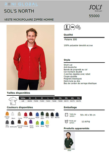 Veste de travail homme micro polaire, anti-bouloche, coupe ajustée, en polyester 2 poches - NORTH SOL'S