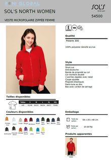 Veste de travail femme micro polaire, anti-bouloche, coupe ajustée, en polyester 2 poches - NORTH SOL'S