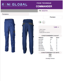 Pantalon de travail en coton coupe confort 6 poches - COMMANDER COVERGUARD