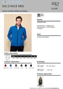 Veste de travail homme Softshell polaire, en polyester/élasthanne 2 poches - RACE SOL'S