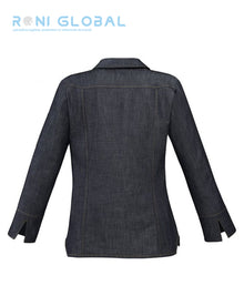 Veste de cuisine femme denim et rouge manches longues en coton 1 poche - VERVEINE ROBUR
