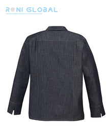 Veste de cuisine homme denim rouge manches longues en coton avec pans biseautés - VINHO ROBUR