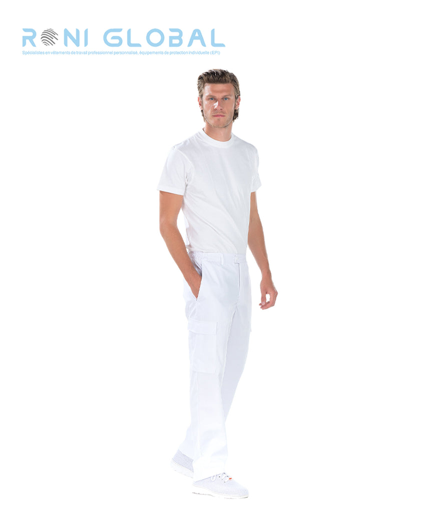 Pantalon de travail homme en coton et polyester avec ceinture élastique côtés et 5 poches - THOMAS REMI CONFECTION