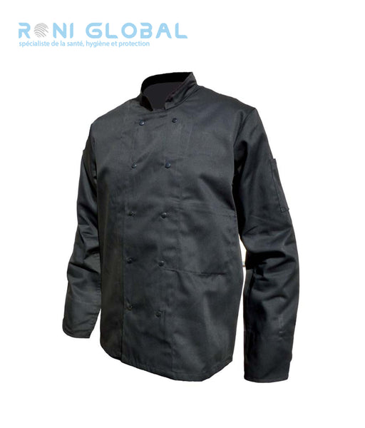 Veste de cuisine noire manches longues, en coton/polyester 2 poches - VESTE CUISINE PC NOIR PRESSIONS PBV