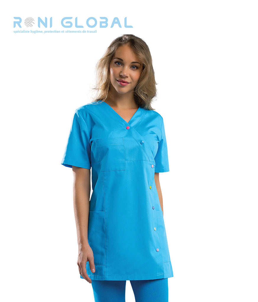 Tunique de travail médicale femme manches courtes en coton/polyester 3 poches - JEANNE REMI CONFECTION