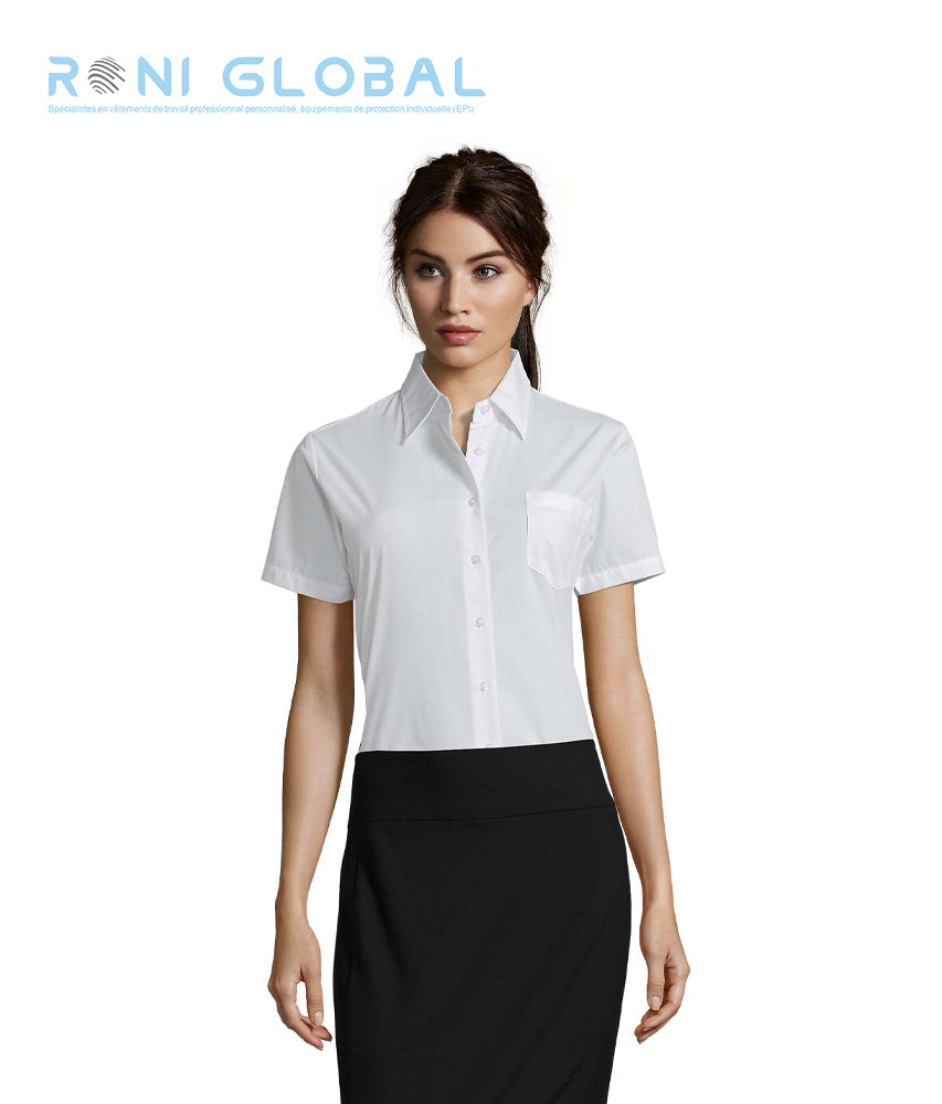 Chemise de travail femme manches courtes, coupe cintrée, en popeline polyester/coton 1 poche - ESCAPE SOL'S