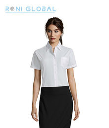 Chemise de travail femme manches courtes, coupe cintrée, en popeline polyester/coton 1 poche - ESCAPE SOL'S