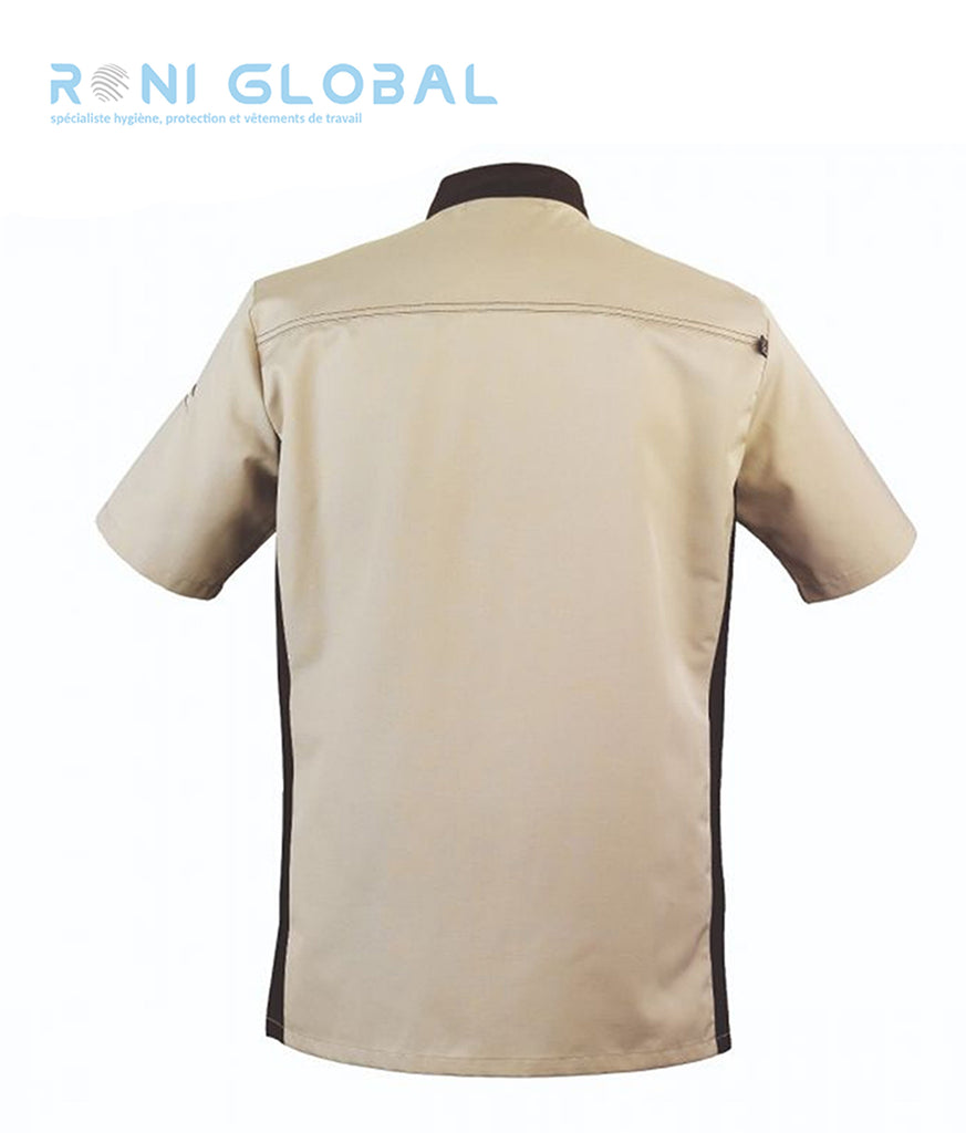 Veste de cuisine homme manches courtes, coupe slim, en polyester/coton et bande en maille - ABAX MC ROBUR