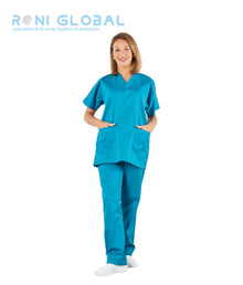 Tunique de travail santé verte jade unisexe manches courtes, en coton et polyester 3 poches - TUNIQUE À ENFILER MIXTE TILY VERT JADE PBV