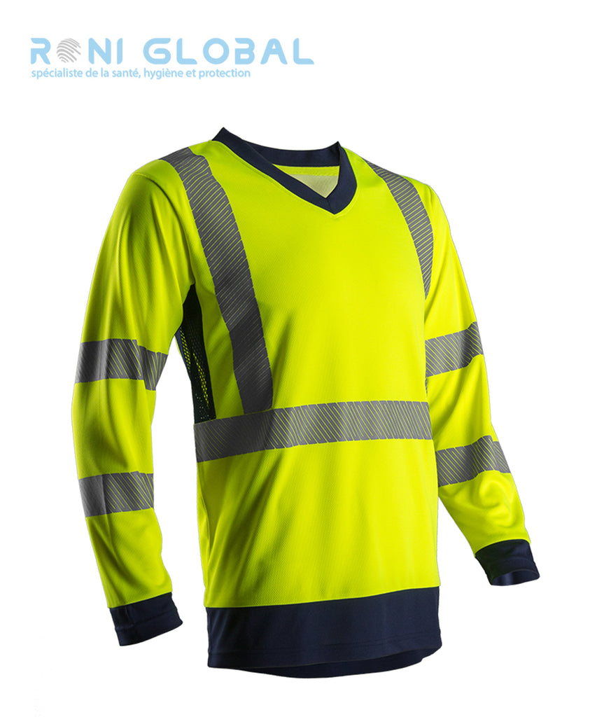T-shirt de sécurité haute visibilité manches longues, anti-UV UPF 50+ en polyester CLASS 3 - SUNO COVERGUARD