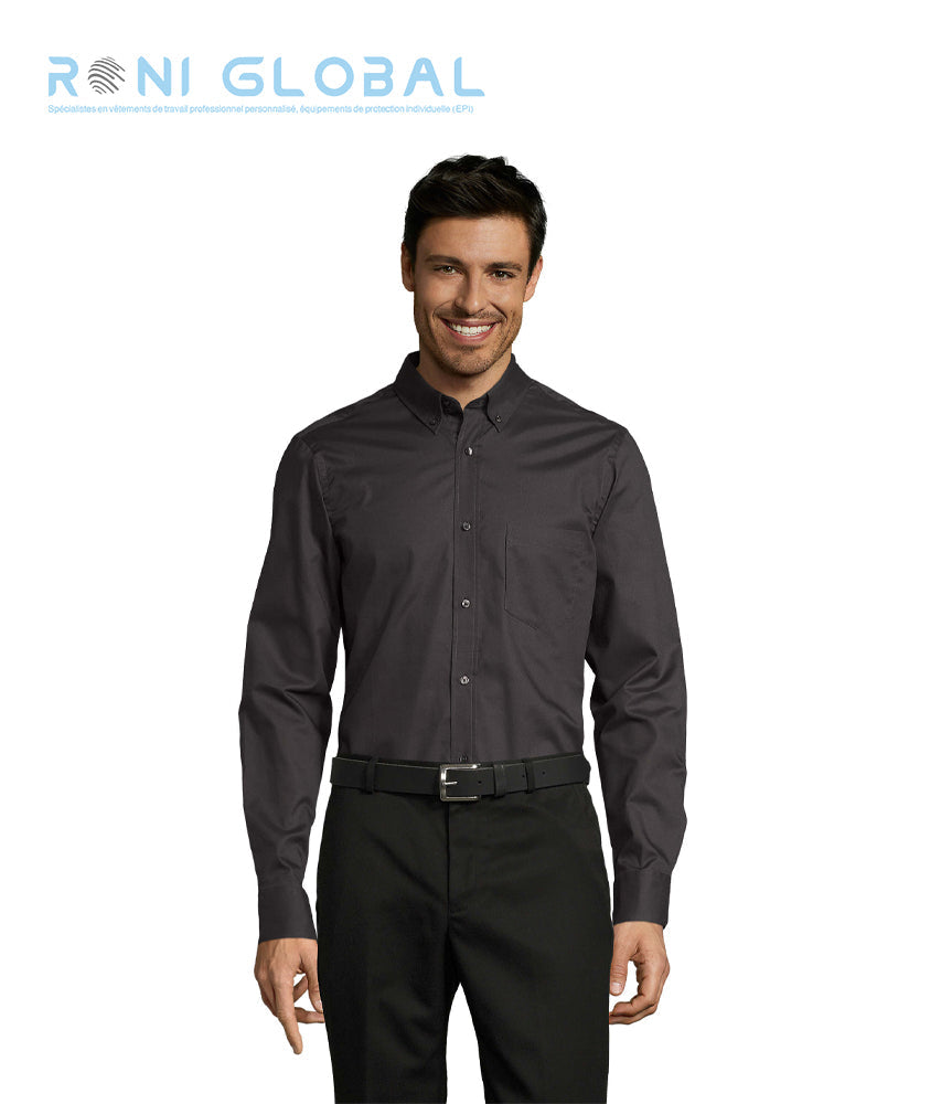 Chemise de travail homme manches longues, coupe droite, en coton 1 poche - BUSINESS SOL'S