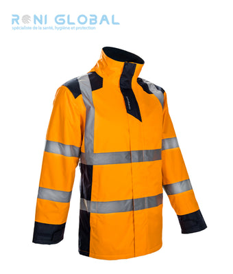 Parka de travail haute visibilité anti-pluie anti-froid thermique en polyester enduit polyuréthane CLASS 3 - SOKOBIE COVERGUARD
