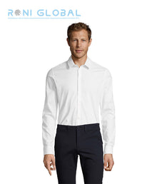 Chemise de travail homme manches longues, coupe slim, stretch, en popeline coton/élasthanne - BLAKE SOL'S