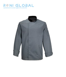 Veste de cuisine grise manches longues, en coton/polyester 2 poches - VESTE CUISINE ML PC GRIS PBV