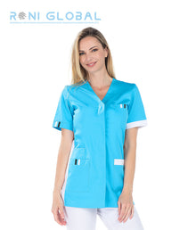 Tunique de travail femme manches courtes en coton/polyester 4 poches - AMELIE REMI CONFECTION