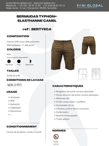Bermuda de travail camel en coton/polyester/élasthanne 7 poches - FRED CAMEL PBV