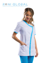 Tunique de travail femme manches courtes en coton et polyester 4 poches - ELODIE REMI CONFECTION