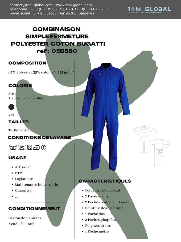 Combinaison de travail bugatti en polyester/coton 6 poches - COMBINAISON SF P/C BUGATTI PBV