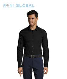 Chemise de travail homme manches longues, coupe slim, stretch, en popeline coton/élasthanne - BLAKE SOL'S
