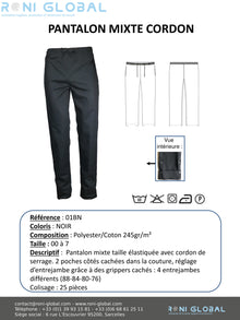 Pantalon de travail noir unisexe avec entrejambe réglable, en coton/polyester 2 poches - PANTALON PADY P/C NOIR PBV
