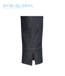 Veste de cuisine homme denim rouge manches longues en coton avec pans biseautés - VINHO ROBUR