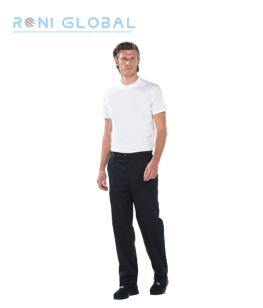Pantalon de travail homme en coton et polyester avec ceinture élastique côtés et 5 poches - THOMAS REMI CONFECTION