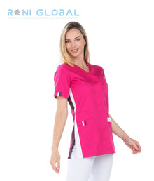 Tunique de travail femme manches courtes en coton/polyester 4 poches - AMELIE REMI CONFECTION
