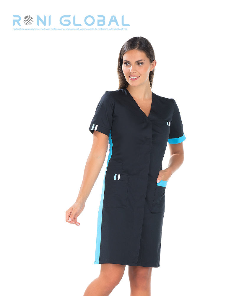 Blouse de travail femme manches courtes en coton/polyester 4 poches - AMBRE REMI CONFECTION
