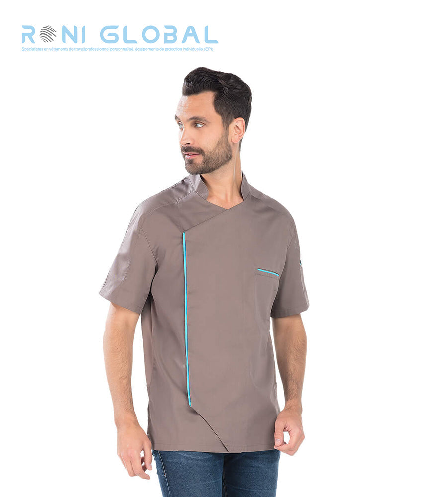 Veste de cuisine homme manches courtes en coton/polyester 3 poches - PAOLO REMI CONFECTION