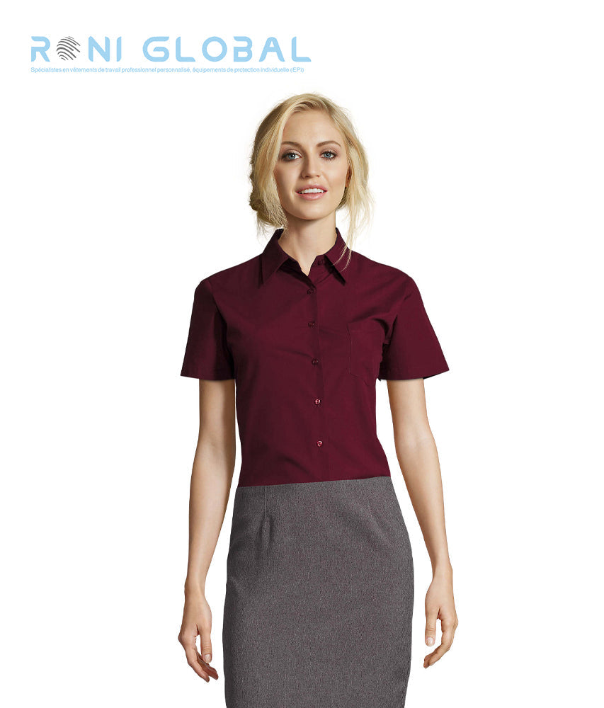 Chemise de travail femme manches courtes, coupe cintrée, en popeline polyester/coton 1 poche - ESCAPE SOL'S