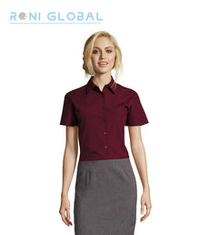 Chemise de travail femme manches courtes, coupe cintrée, en popeline polyester/coton 1 poche - ESCAPE SOL'S