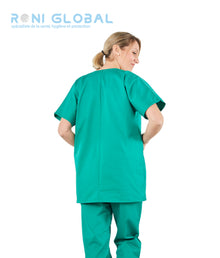 Tunique de travail santé verte unisexe, manches courtes, en coton et polyester 3 poches - TUNIQUE À ENFILER MIXTE TILY VERT PBV