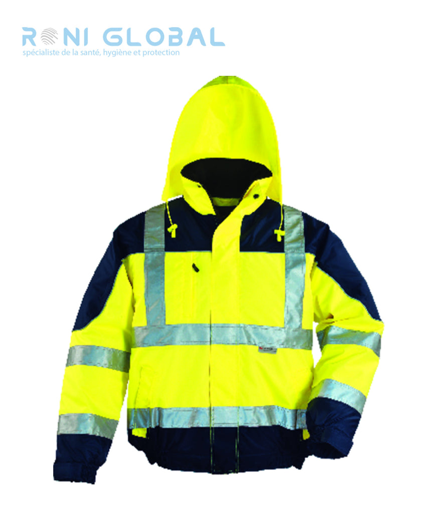 Blouson de travail haute visibilité, anti-pluie et anti-froid thermique en polyester enduit polyuréthane 4 poches CLASS 2 - AIRPORT COVERGUARD