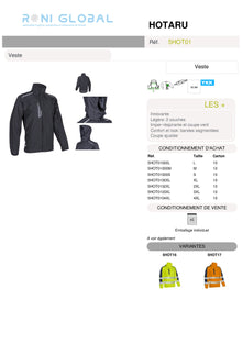 Veste de travail coupe-vent anti-pluie Softshell en polyester + membrane TPU coupe ajustée 5 poches - HOTARU COVERGUARD