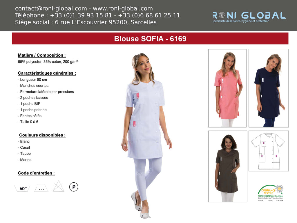 Blouse de travail femme manches courtes en coton et polyester 4 poches - SOFIA REMI CONFECTION