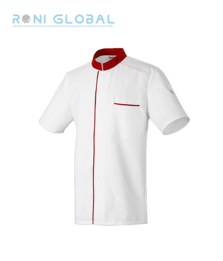 Veste de cuisine homme manches courtes, coupe slim, en polyester/coton et bande en maille - ABAX MC ROBUR