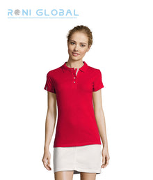 Polo de travail femme manches courtes, coupe ajustée, en maille piquée coton - PORTLAND SOL'S