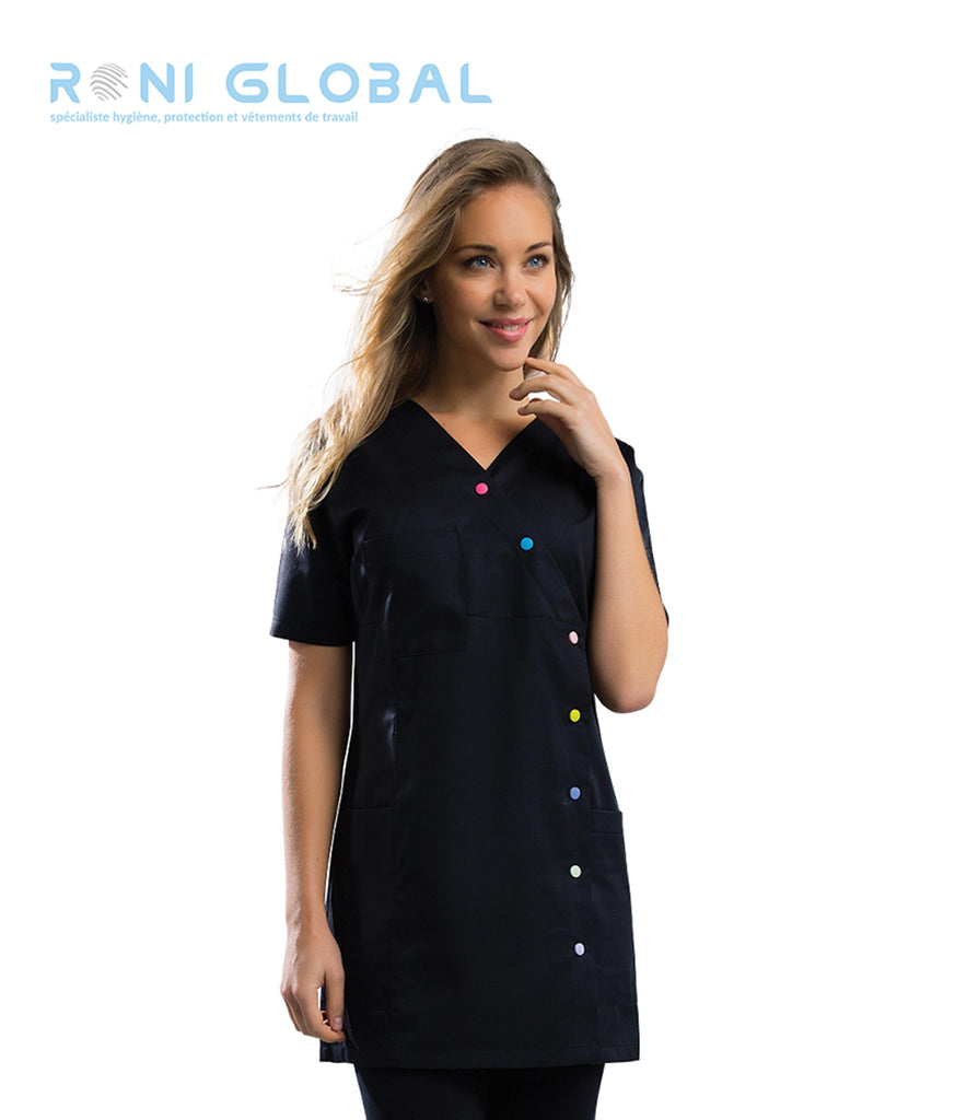 Tunique de travail médicale femme manches courtes en coton/polyester 3 poches - JEANNE REMI CONFECTION
