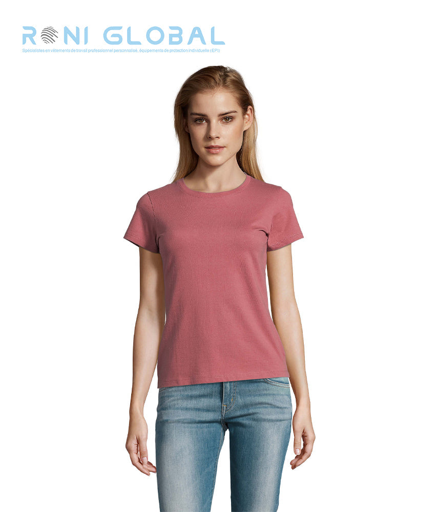 T-shirt de travail femme manches courtes, col rond, en jersey coton semi-peigné - IMPERIAL SOL'S