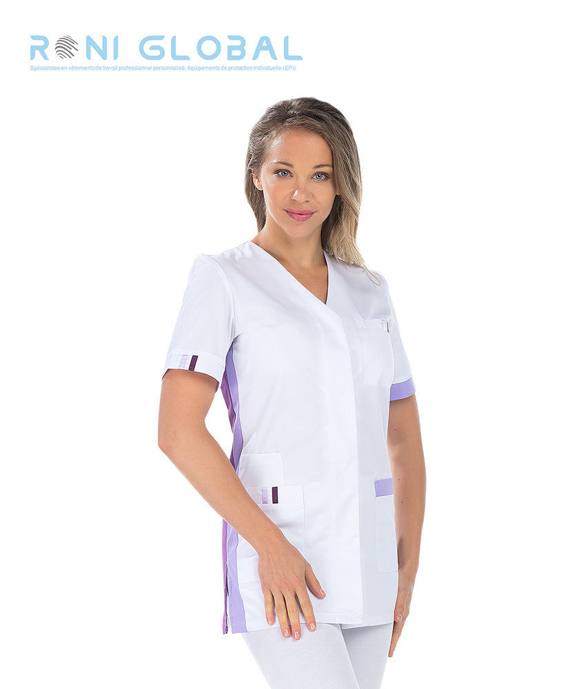 Tunique de travail femme manches courtes en coton/polyester 4 poches - AMELIE REMI CONFECTION