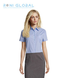 Chemise de travail femme manches courtes, coupe cintrée, en popeline polyester/coton 1 poche - ESCAPE SOL'S