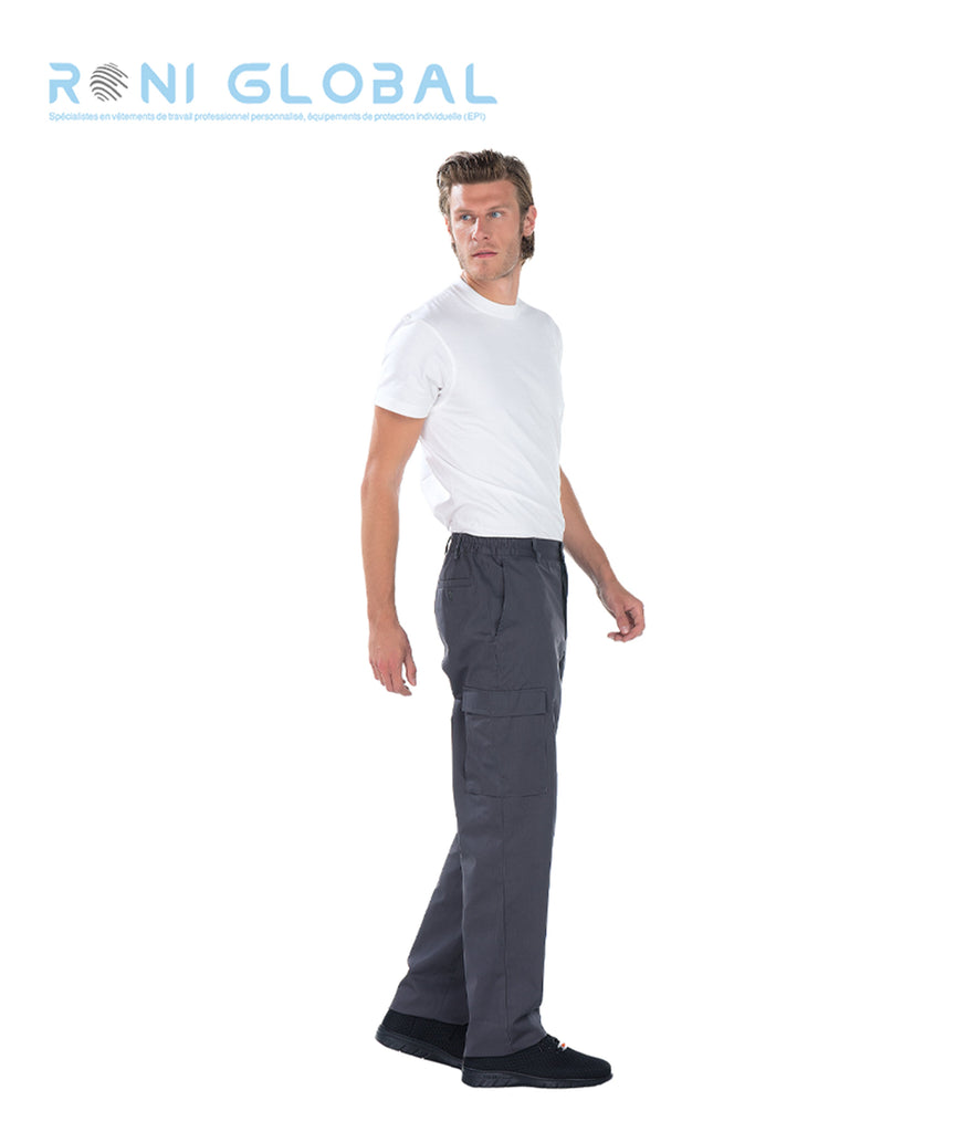 Pantalon de travail homme en coton et polyester avec ceinture élastique  côtés et 5 poches - THOMAS REMI CONFECTION