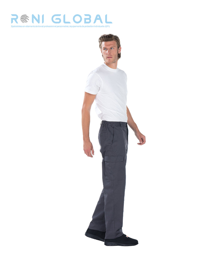 Pantalon de travail homme en coton et polyester avec ceinture élastique côtés et 5 poches - THOMAS REMI CONFECTION