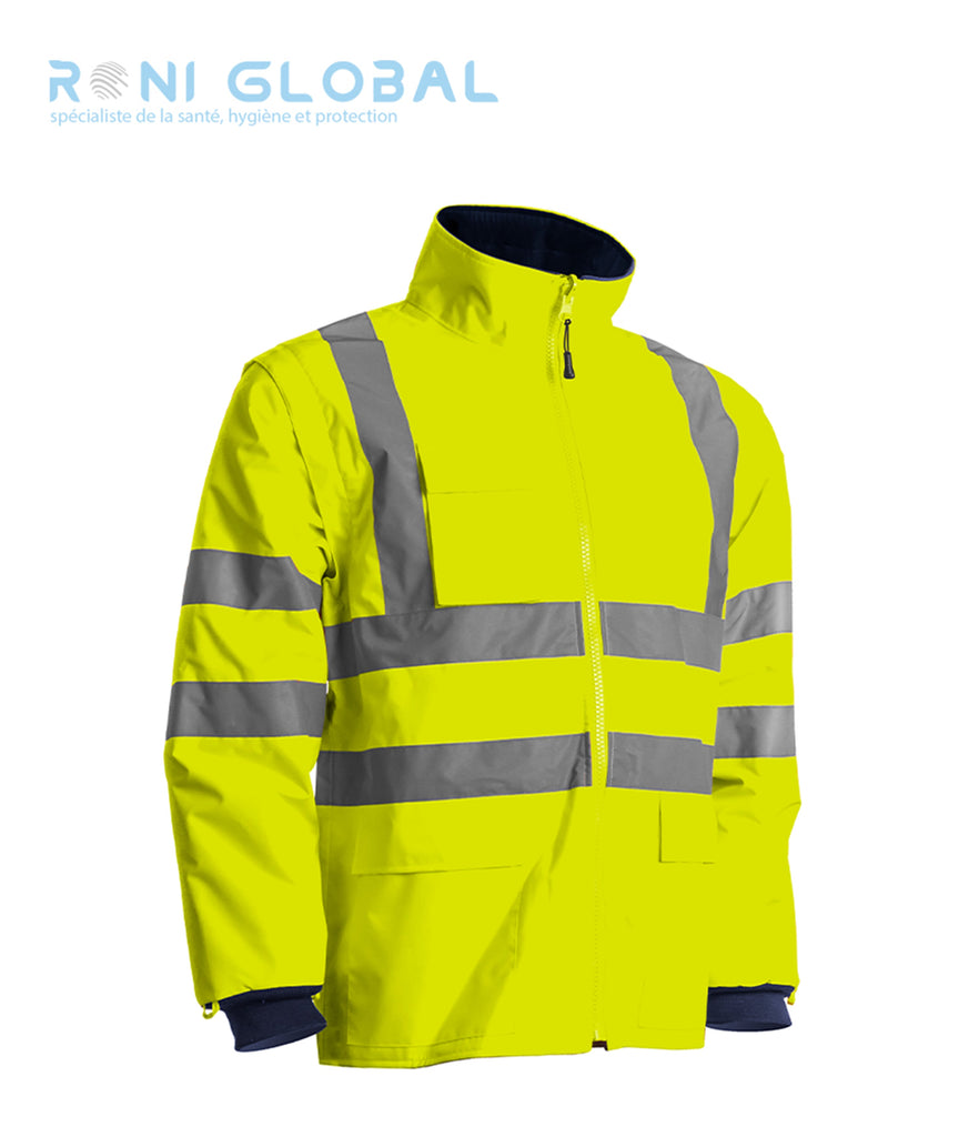 Parka de travail 4en1 haute visibilité anti-pluie et anti-froid multicouches et manches amovibles CLASS 3 - KANATA COVERGUARD