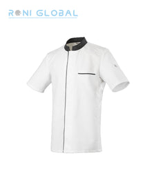 Veste de cuisine homme manches courtes, coupe slim, en polyester/coton et bande en maille - ABAX MC ROBUR