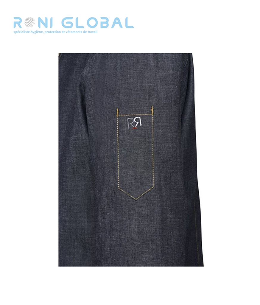 Veste de cuisine homme denim rouge manches longues en coton avec pans biseautés - VINHO ROBUR
