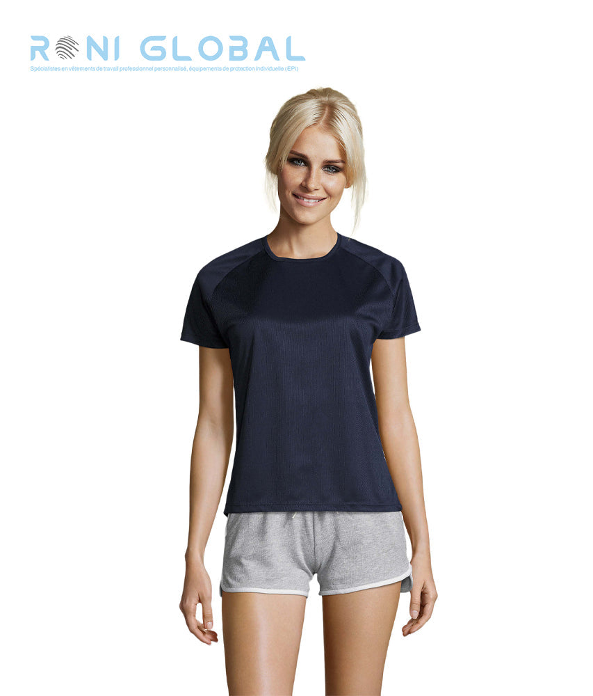 T-shirt de travail femme manches raglan, en mesh polyester effet respirant - SPORTY SOL'S