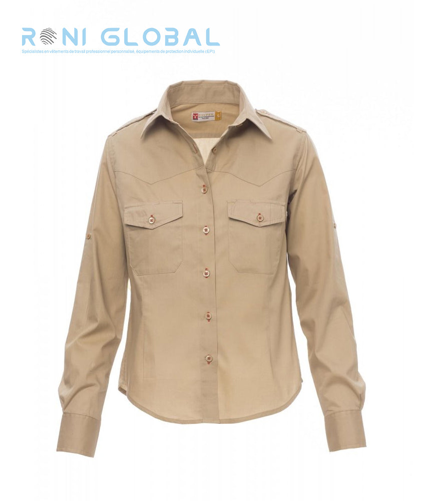 Chemise de travail femme manches longues, coupe droite en coton 2 poches - TROPHY PAYPER